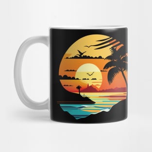 Serene Summer Vibes: Coconut Trees and Seagulls by the Beach Mug